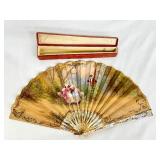 Antique Hand-Painted Folding Fan with Elegant Tiffany and Co Box