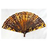 Vintage 13.5" Tortoise Shell Style Folding Hand Fan