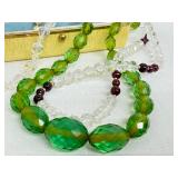 Vintage Jewelry Box with Assorted Beaded Jewelry and Monogrammed Locket