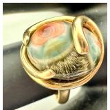 14k Gold Ring with Bullseye Agate / Imperial Jasper