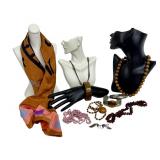 Assorted Lot of Vintage Jewelry and Capricorn Scarf