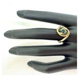 14k Gold Ring with Green Star Stone, Size 7.75