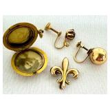 Vintage 14K Gold Earring and Jewelry Set with Unique Locket