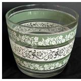 Pair of Libby Green and White Floral Painted Glass Ice Buckets
