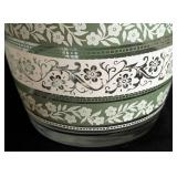 Pair of Libby Green and White Floral Painted Glass Ice Buckets