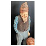 Pair of Vintage Carved Wood Figurines and Bottle Stopper