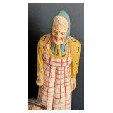 Pair of Vintage Carved Wood Figurines and Bottle Stopper