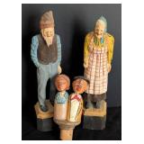 Pair of Vintage Carved Wood Figurines and Bottle Stopper