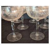 Vintage Etched Floral Wineglass Set