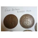 Great Britain Bronze Penny and Half Penny 1929, 1935, Half Crown 1944 (50% silver) shillings 1938