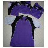 Four youth size Small black and purple hockey jerseys