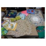 Group of doilies, scarfs, handkerchiefs etc