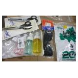 Can full of whatever fits - clock, scissors, stamps, watch, microfiber cloth, plate stands, vacuum bags