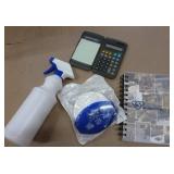 Can full of whatever fits - clock, scissors, stamps, watch, microfiber cloth, plate stands, vacuum bags