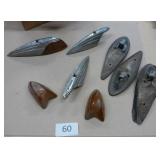 3 old vehicle lights - pitted metal but the brown glass is in great shape