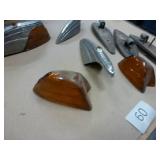 3 old vehicle lights - pitted metal but the brown glass is in great shape