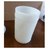3 hobnail items - creamer, vase, glass - no chips or cracks