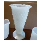 3 hobnail items - creamer, vase, glass - no chips or cracks