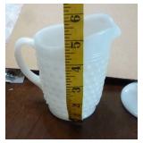 3 hobnail items - creamer, vase, glass - no chips or cracks