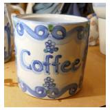 Collectible unique M.A.Hadley pottery - coffee jar, 5 tea or coffee cups