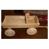 vintage wood wagon to be painted and wood log sleigh with logs