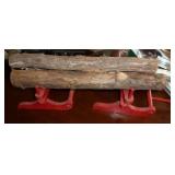 vintage wood wagon to be painted and wood log sleigh with logs