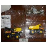 3 new miniatures Tonka crane, dump truck, Harley motorcycle about 4 inches long
