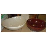2 pottery bowls, Ceramic geese bowl and grape etched creamer and sugar
