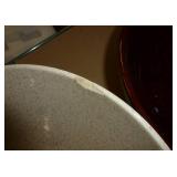 2 pottery bowls, Ceramic geese bowl and grape etched creamer and sugar