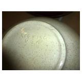 2 pottery bowls, Ceramic geese bowl and grape etched creamer and sugar
