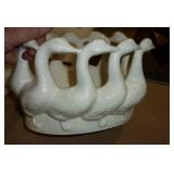 2 pottery bowls, Ceramic geese bowl and grape etched creamer and sugar