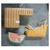 Stair basket, angled Longaberger basket with liner, and wood painted basket