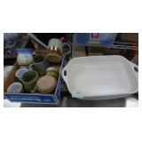 New stoneware baking pan, coffee mugs, electric griddle