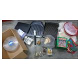 Misc collection - grilling plates, grill cleaner, vintage wall lamp, answering machine, bulbs, décor, new bowl