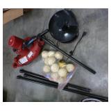 Baseball pitching machine with stand and balls