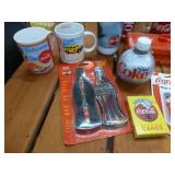 Coke items - cups, cards, bank, tins, ornaments