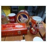 Coke items - cups, cards, bank, tins, ornaments