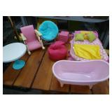 American Girl table, chairs, bed, bathtub