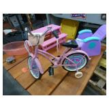 American Girl picnic table, lounger, bath tub and bicycle
