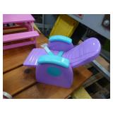 American Girl picnic table, lounger, bath tub and bicycle