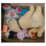 Large box full of balls, toys, stuffed animals