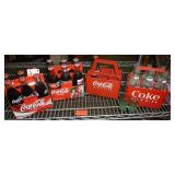 Coca-Cola Bottles and Plastic Carrying Cases - two six packs are full - all are 8 oz size