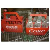 Coca-Cola Bottles and Plastic Carrying Cases - two six packs are full - all are 8 oz size