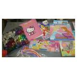 Girls hair accessories, sketch book, activity books, sun glasses