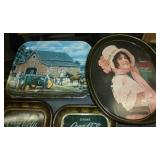 Group of metal Coke signs/trays one old and thermometer