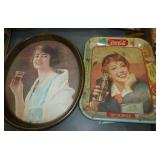 Group of metal Coke signs/trays one old and thermometer