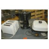 4-slice toaster, coffee maker, electric frying pan