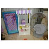 American Girl wardrobe closet, food stand, egg chair