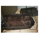 Camping propane grill and a small enamel roaster