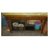 Hallway table 12 inches wide x 48 long, has 3 glass inserts